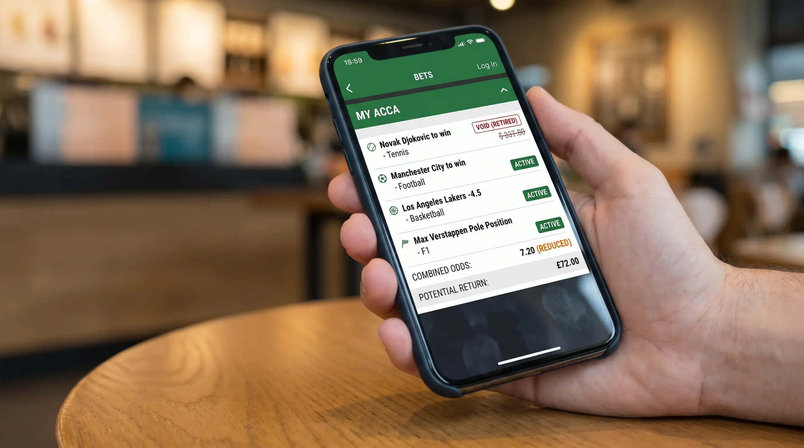 Four-fold accumulator reduced to treble after retirement void in one leg