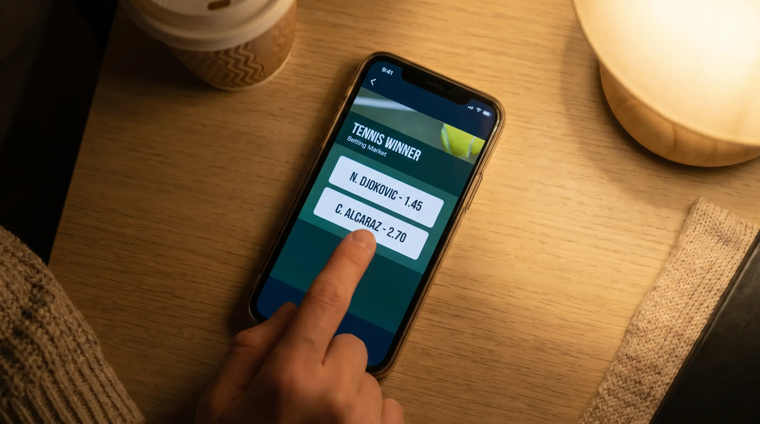 Match winner market selected on tennis bet slip with confirm button