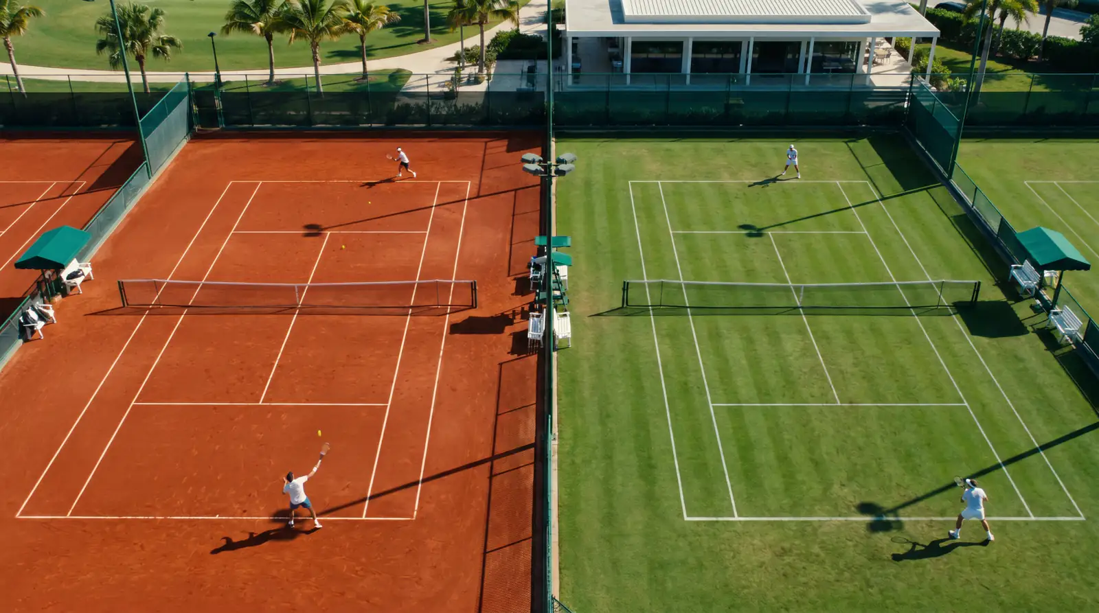Surface comparison showing different total game averages for clay and grass courts