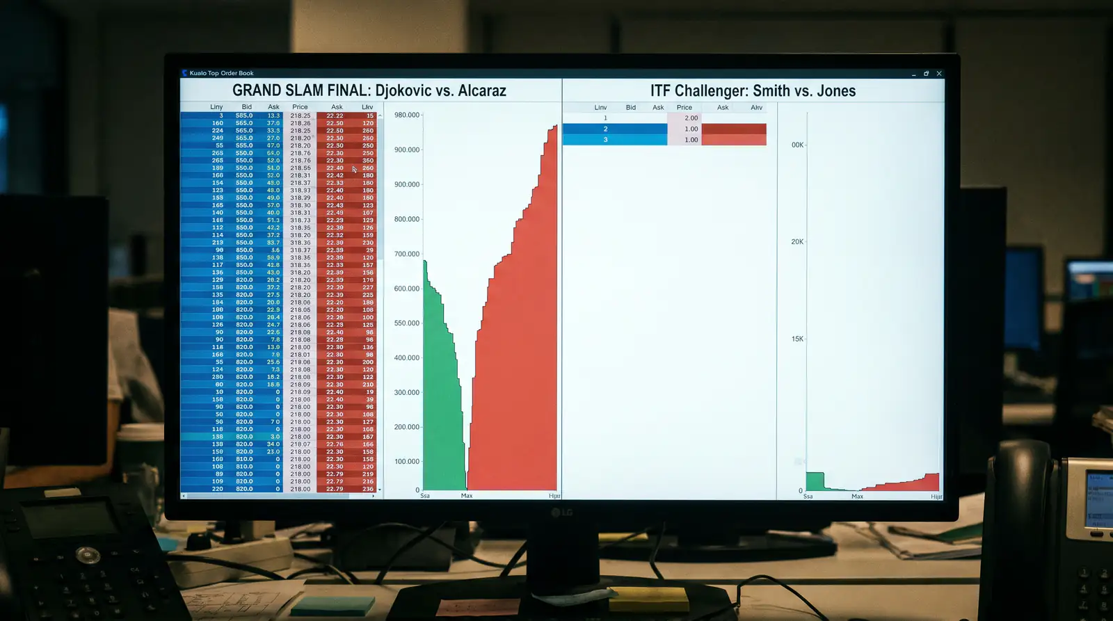 Exchange order book showing deep liquidity for Grand Slam versus thin ATP 250 market