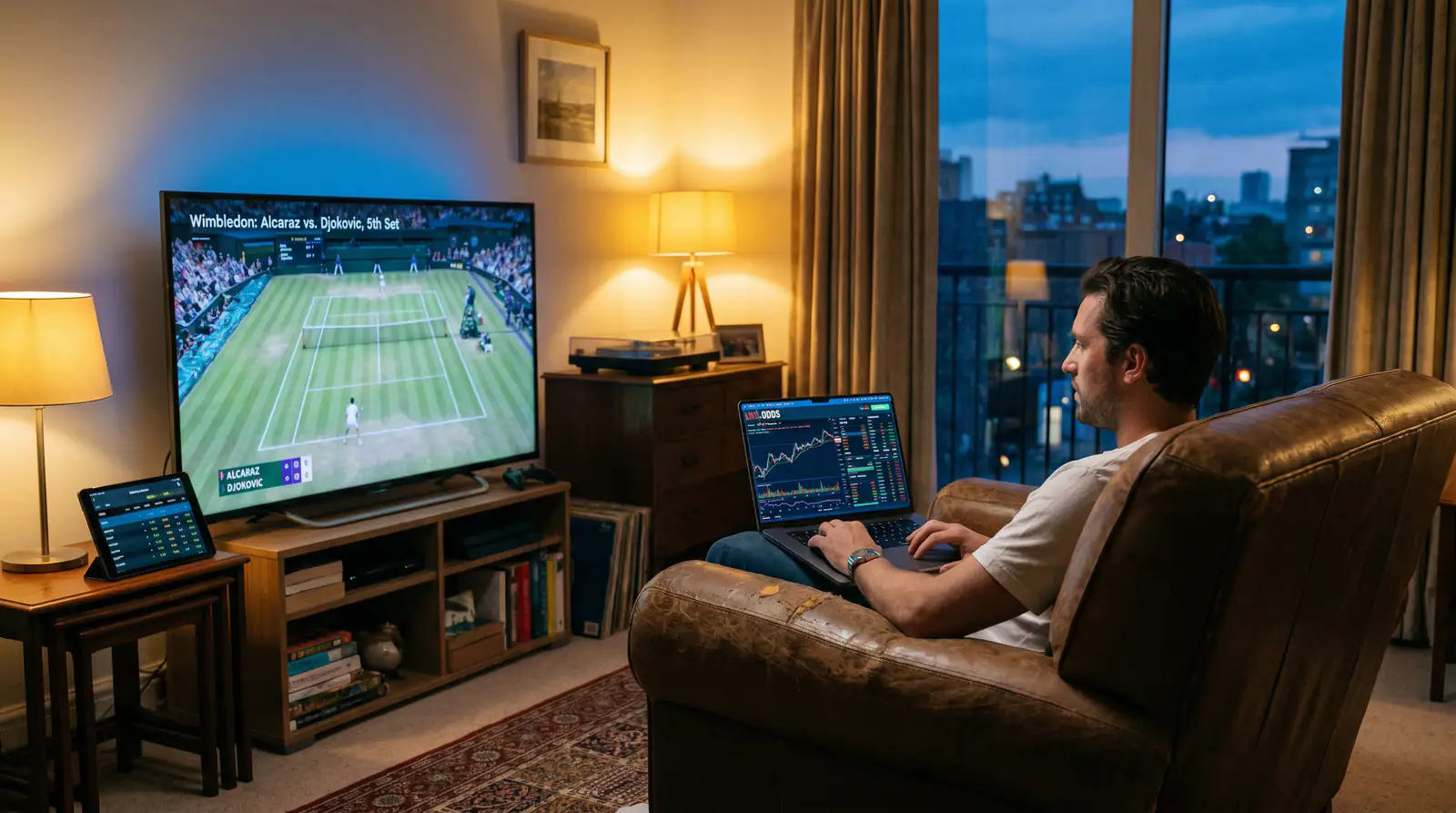 Live tennis exchange trading screen showing odds shifting after break of serve