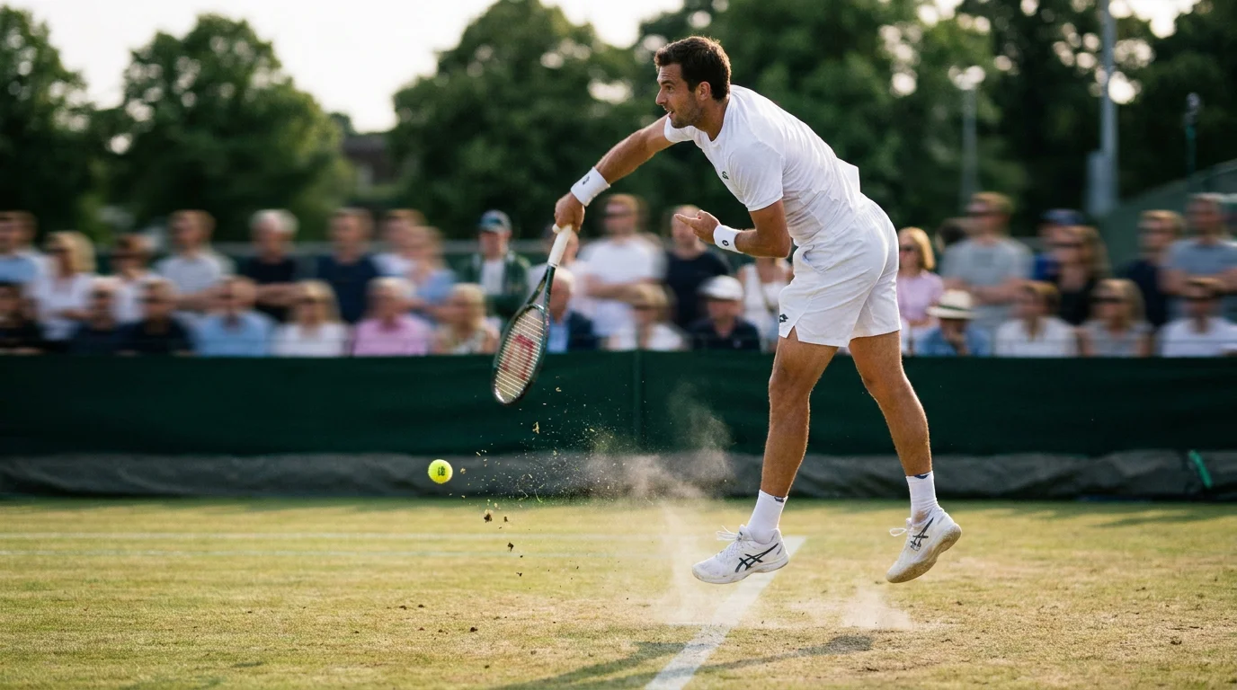 Low grass court bounce with serve trajectory showing ace probability