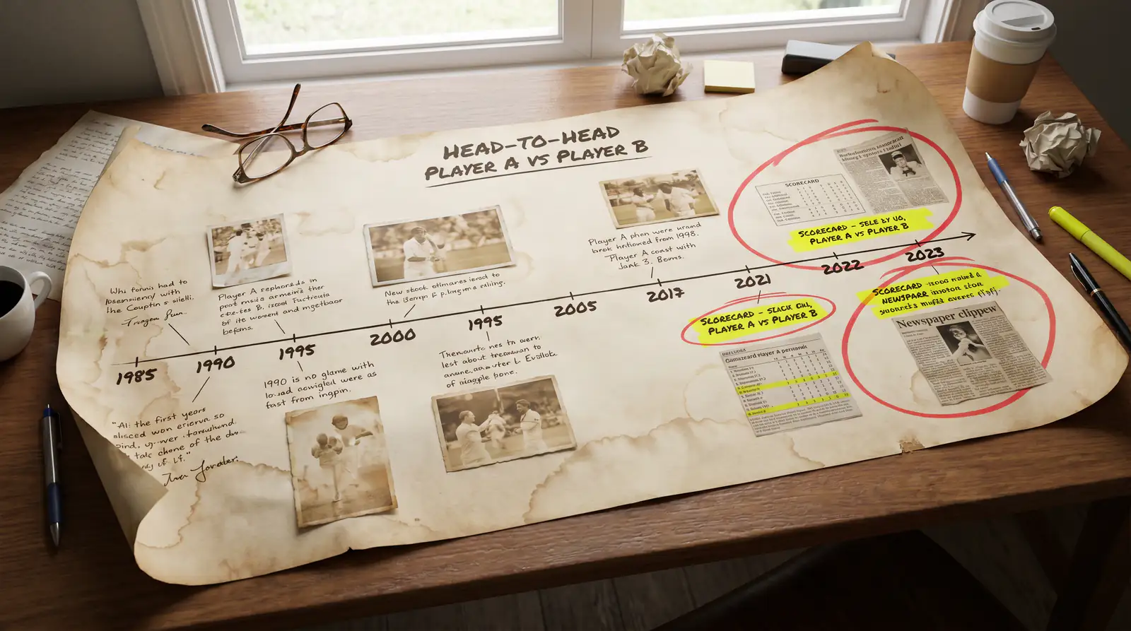 Head-to-head timeline showing discounted old meetings and weighted recent results