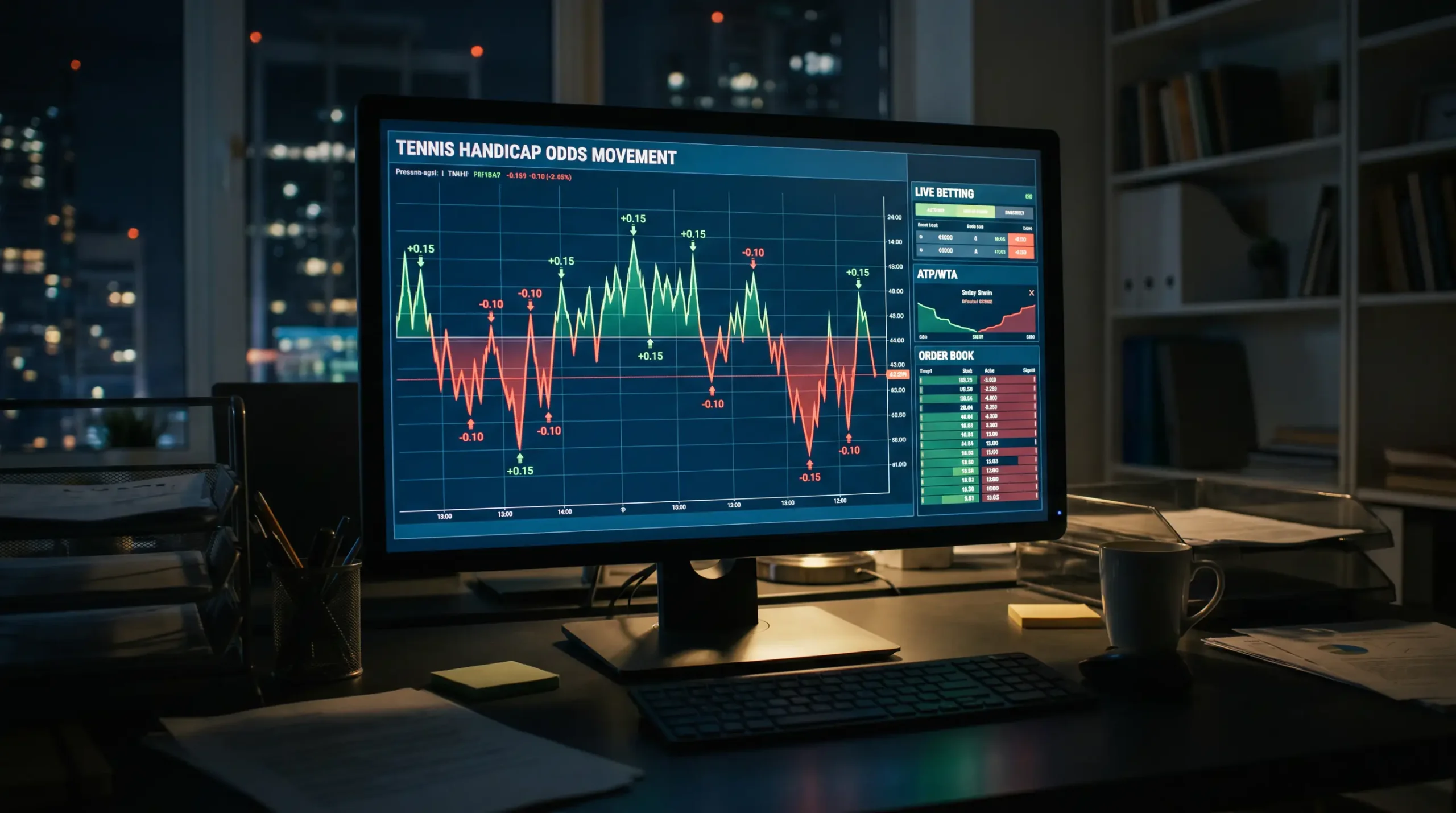 Handicap betting line shifting as money flows on a tennis sportsbook