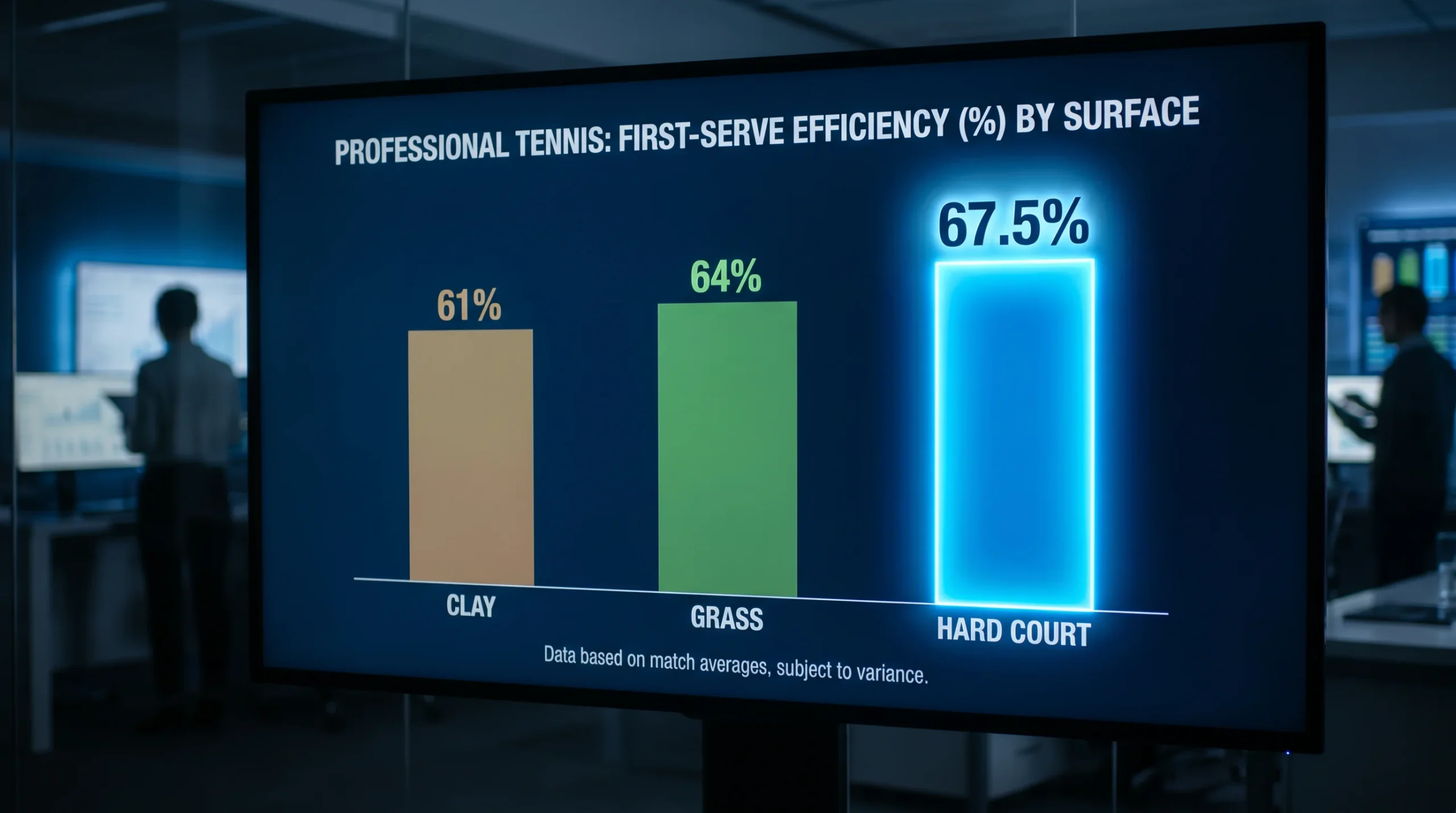 First-serve efficiency on hard courts at 67.5% compared to other surfaces