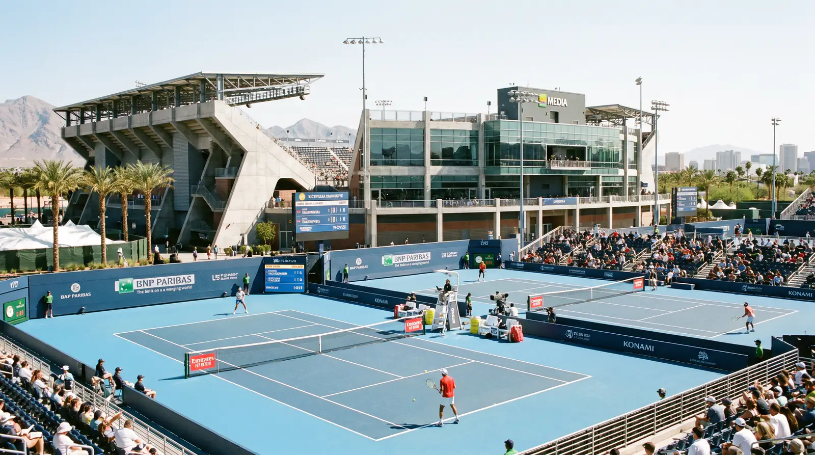 Different hard court venues showing varying speed and total game expectations