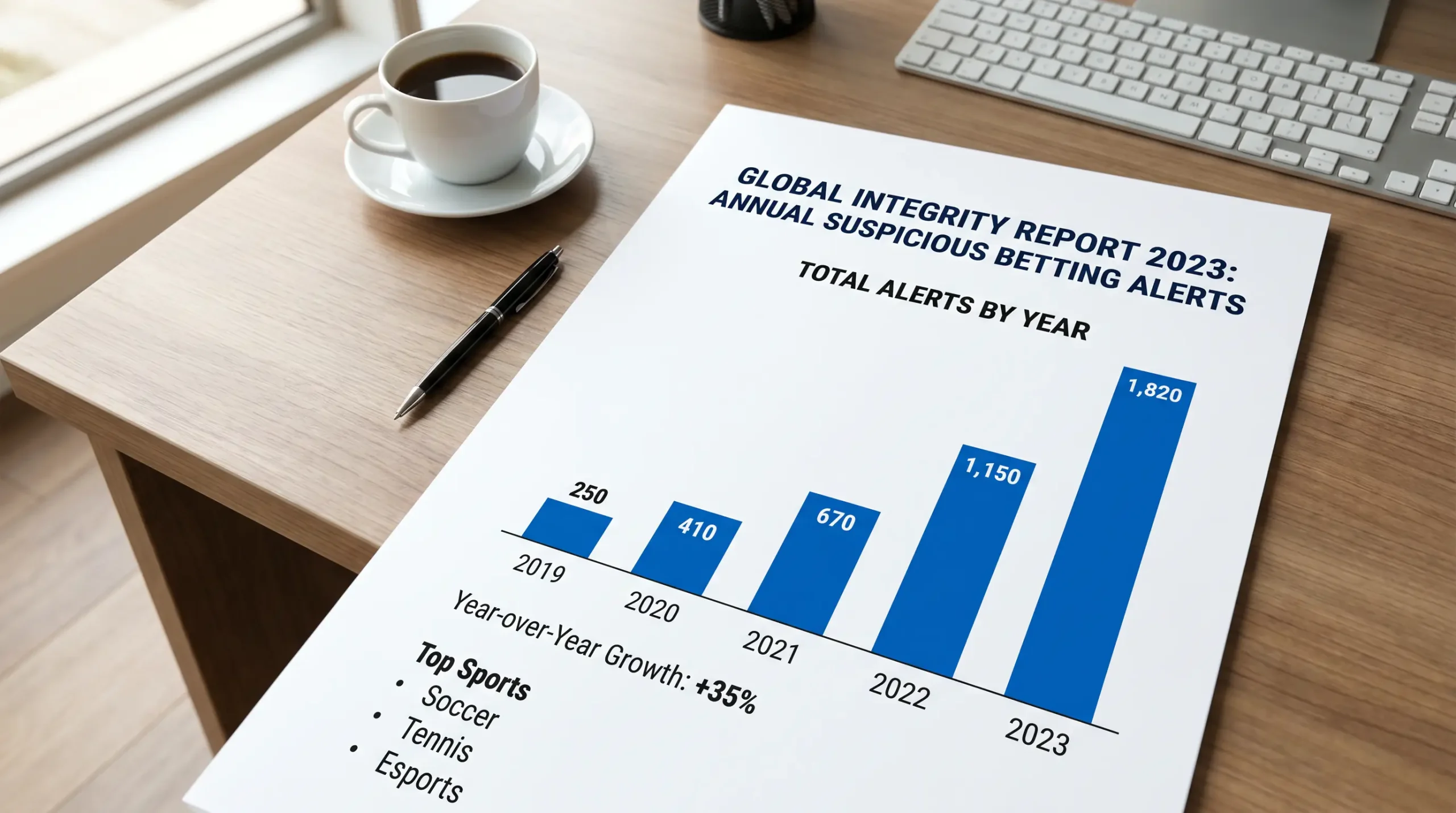 IBIA suspicious betting alert trend showing 300 alerts in 2025 across all sports