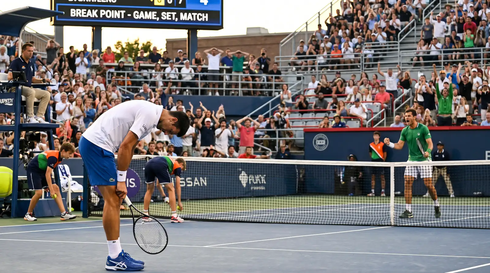 Break of serve moment in tennis with cash out value shifting dramatically