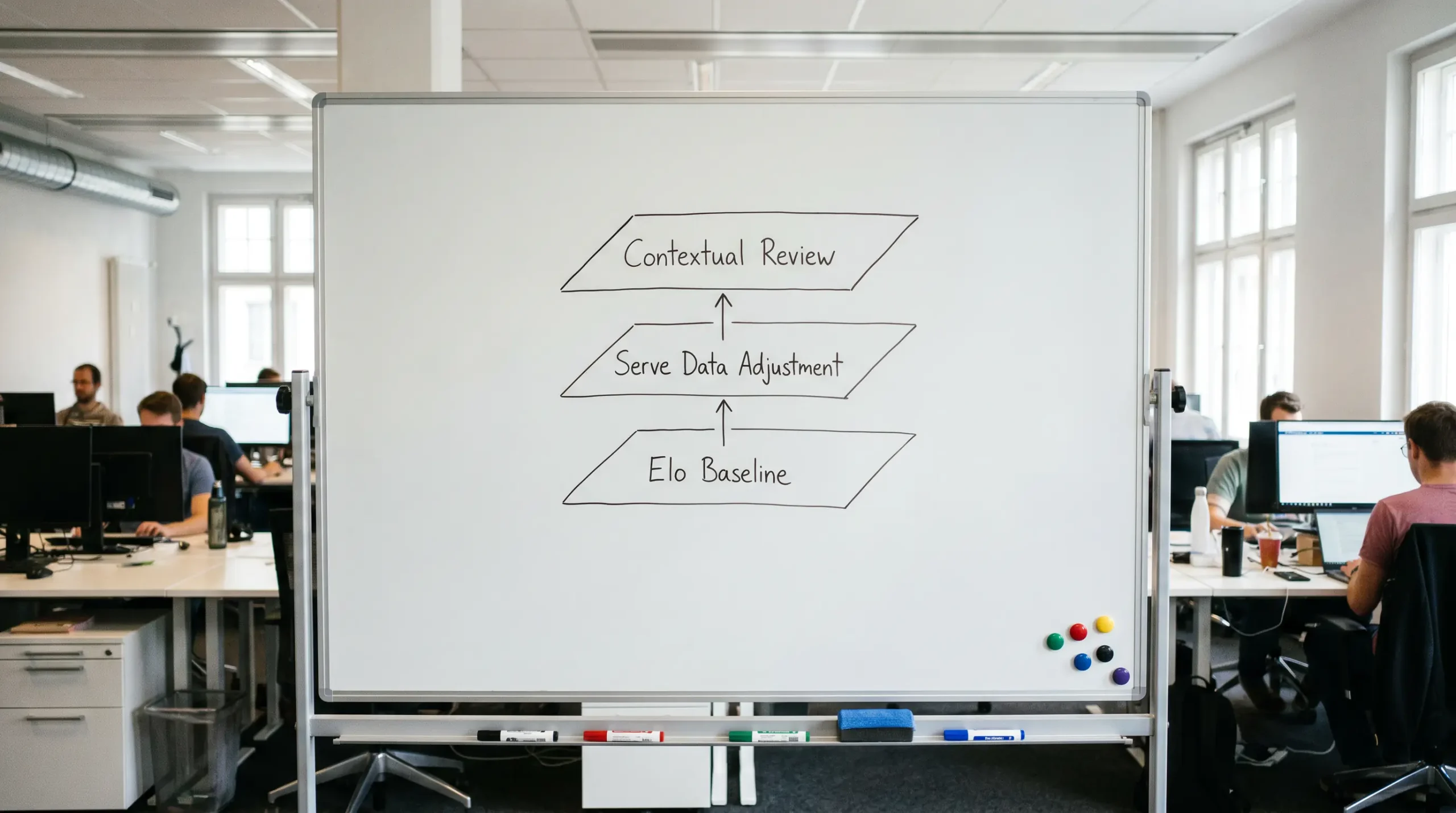 Multi-layer probability estimation model combining Elo, serve data and context