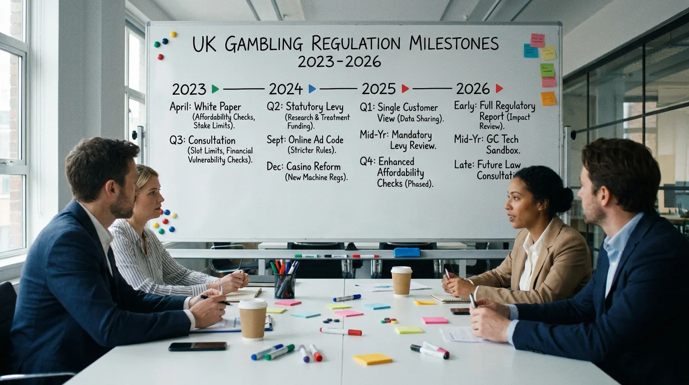 UK gambling regulation timeline showing tightening trend from 2025 onwards