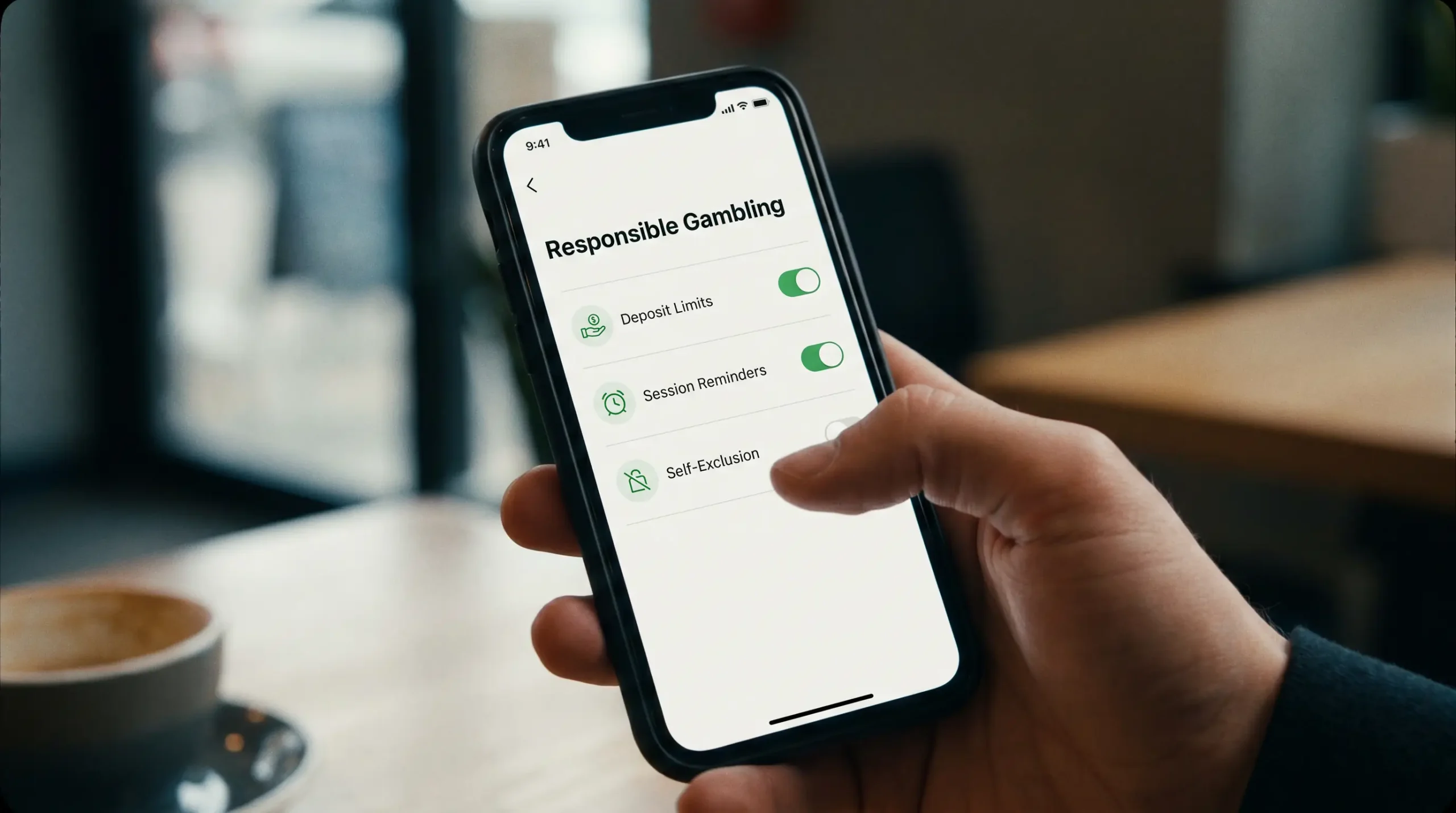 Responsible gambling tools accessed through mobile betting app settings