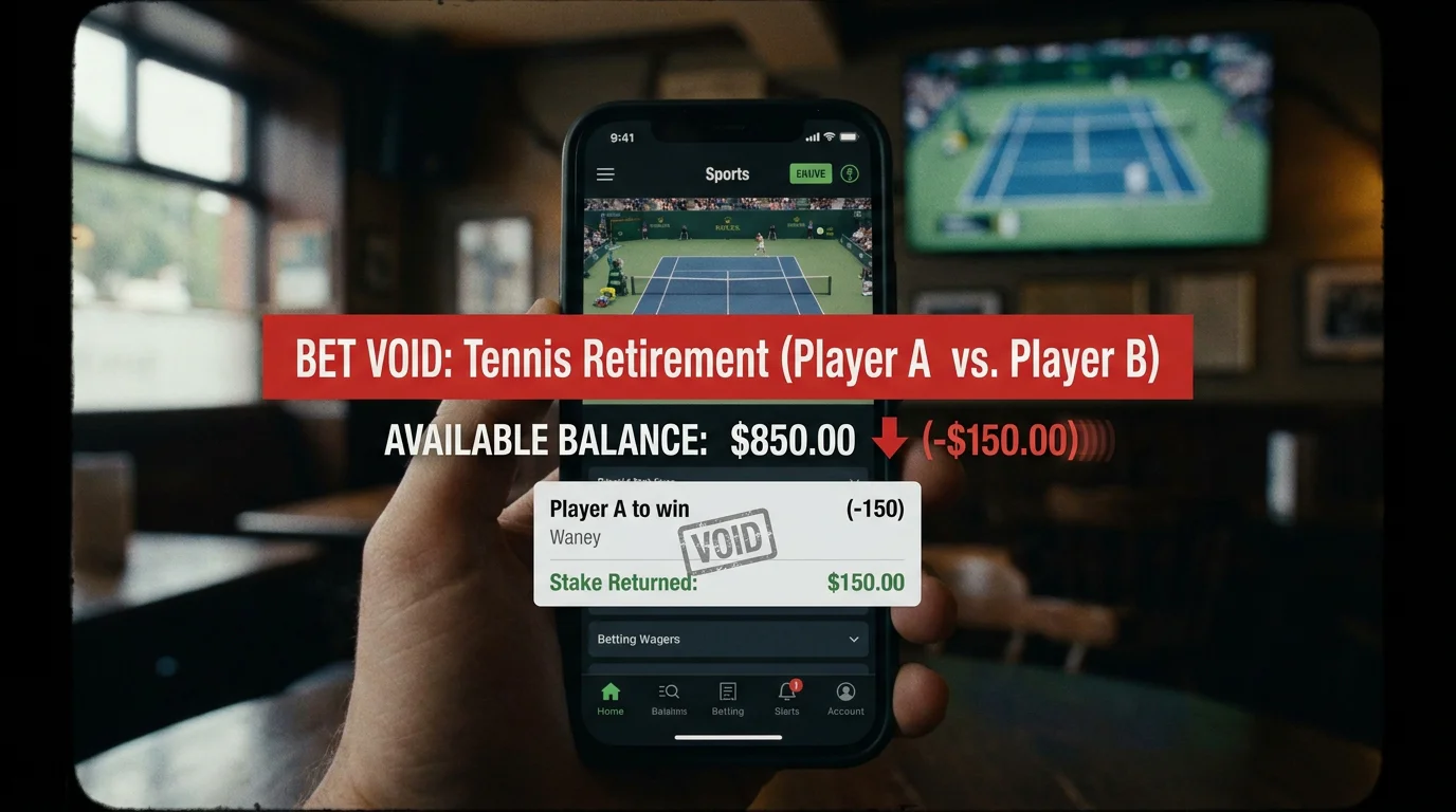 Tennis retirement event creating unexpected bankroll impact across multiple bets