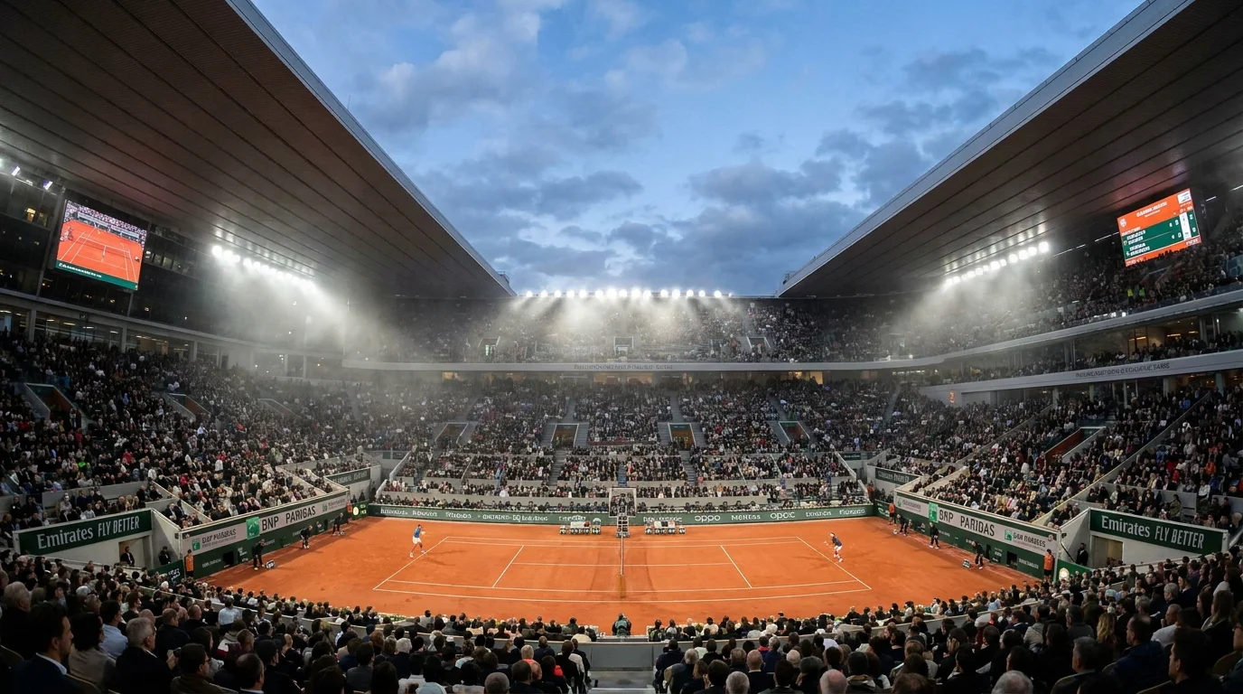 Roland-Garros night session under lights on Philippe-Chatrier court