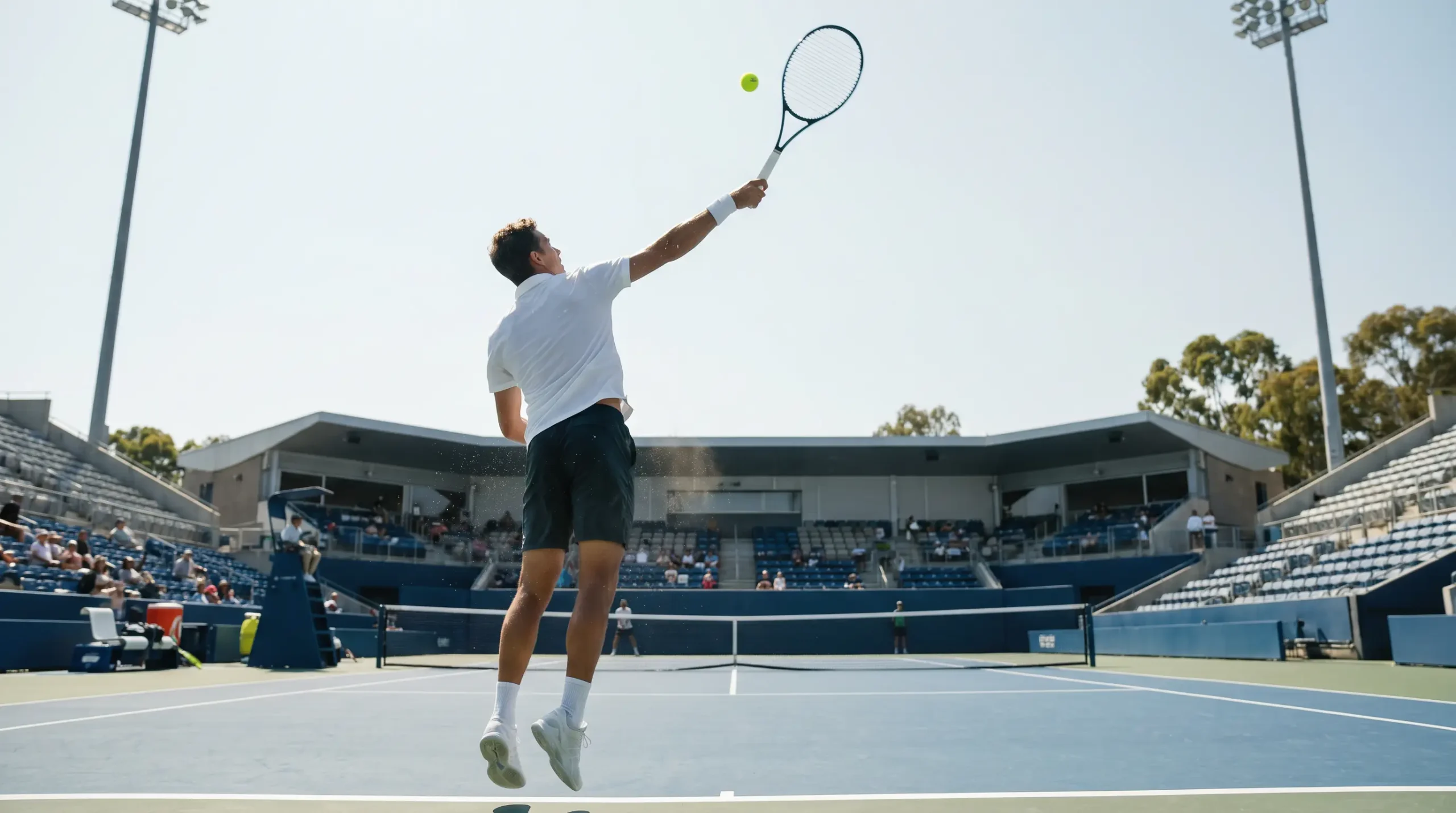 Tennis player serving at high speed with data points illustrating serve percentage and points-won metrics