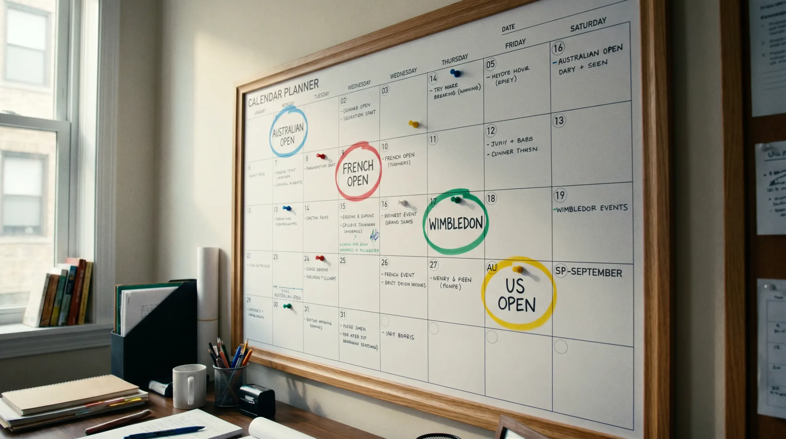 Annual Grand Slam calendar showing uneven spacing between tournaments