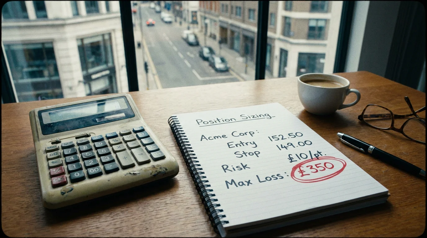 Position sizing calculation for spread bet based on maximum acceptable loss