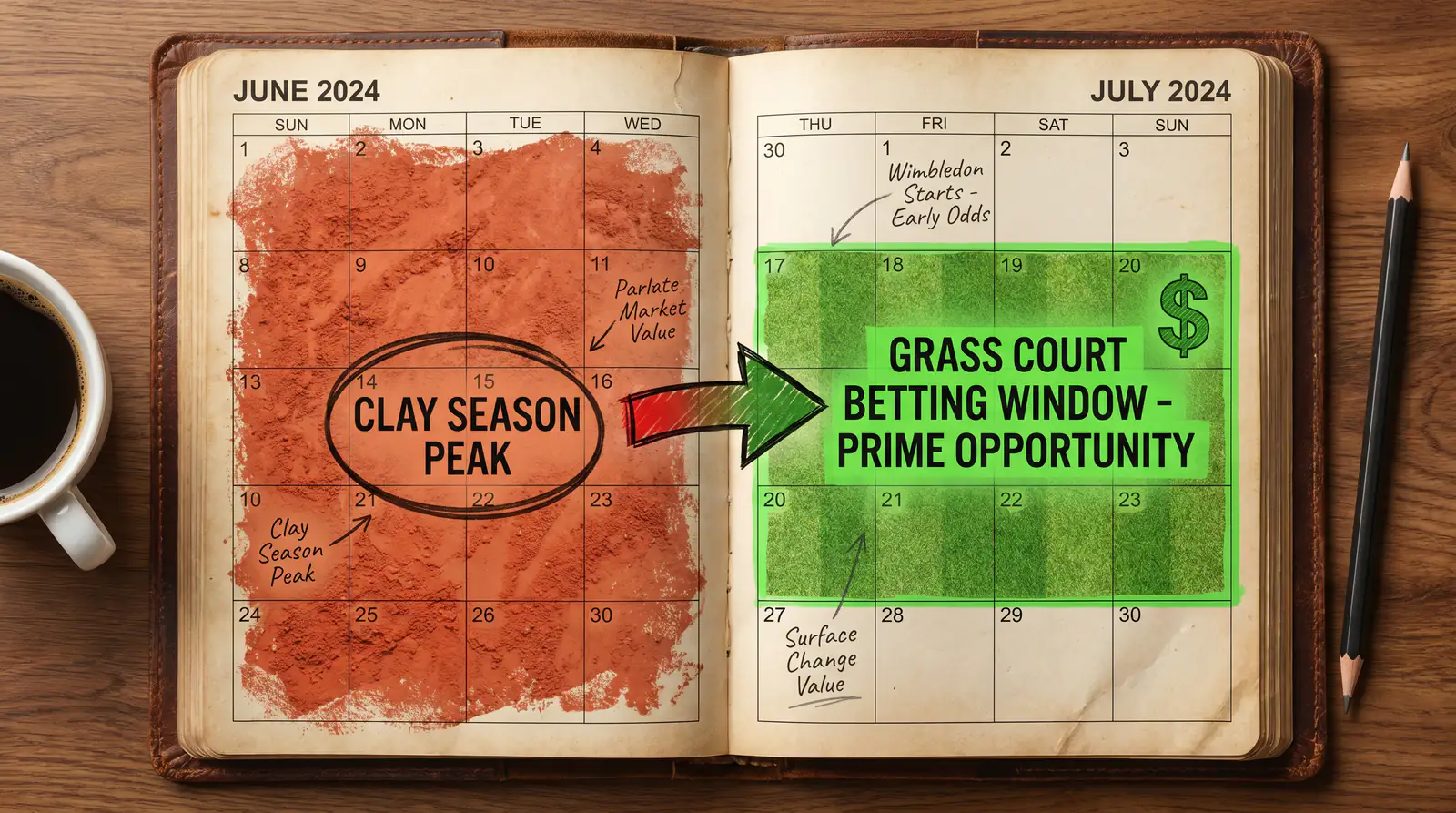 Clay to grass transition period highlighted as prime mispricing window on calendar