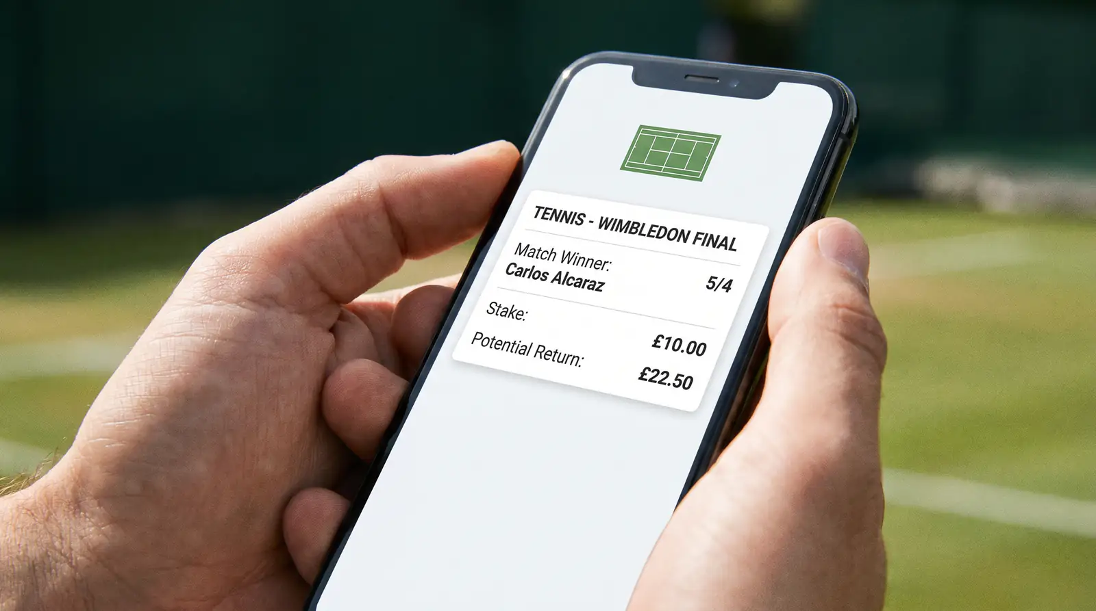 Tennis bet slip showing stake, fractional odds and potential return calculation