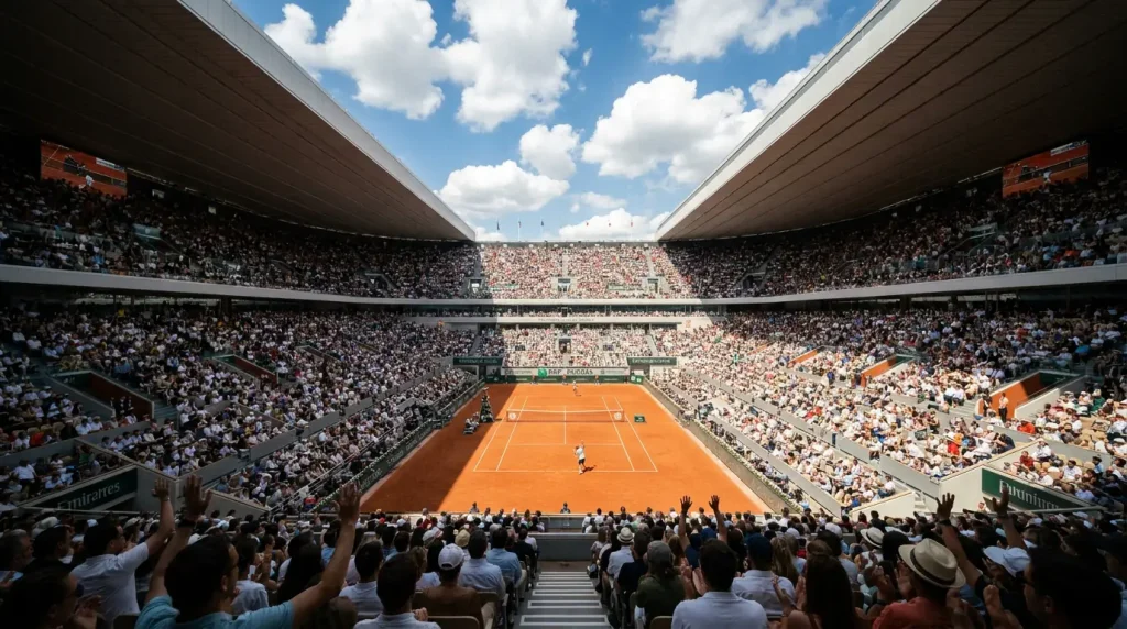 Tennis stadium during a competitive match representing the range of betting markets available to UK punters