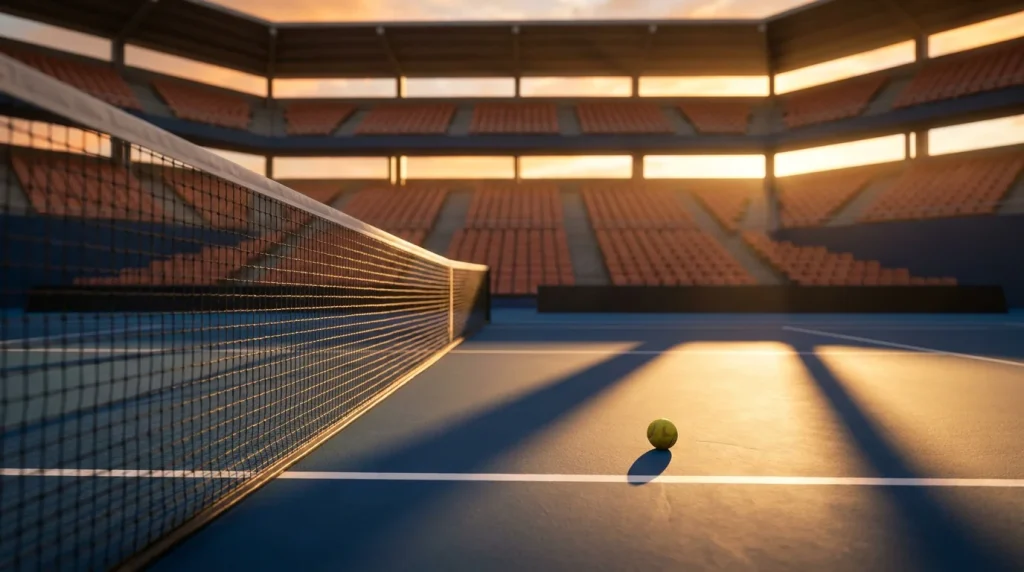 Tennis court with digital odds display representing UK tennis betting odds formats and value analysis