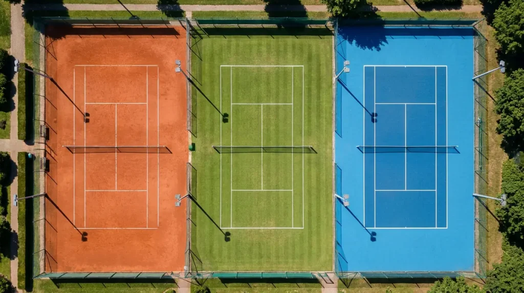 Tennis court seen from above with analytical overlay representing data-driven betting strategy