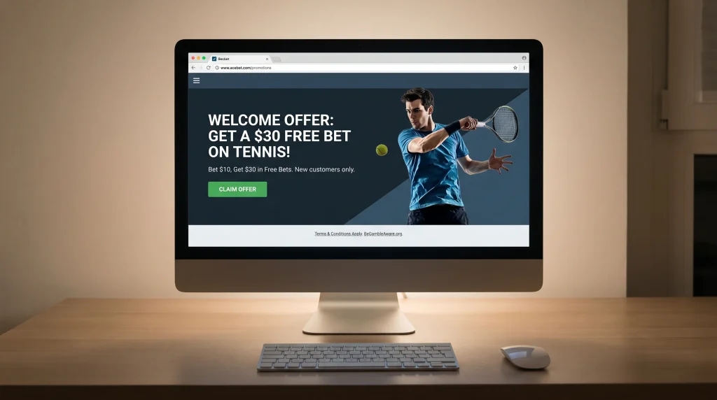 Tennis free bet welcome offer details showing wagering requirements on UK site