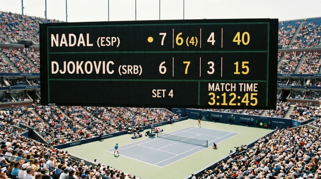 Tennis match scoreboard showing game handicap line for handicap betting analysis