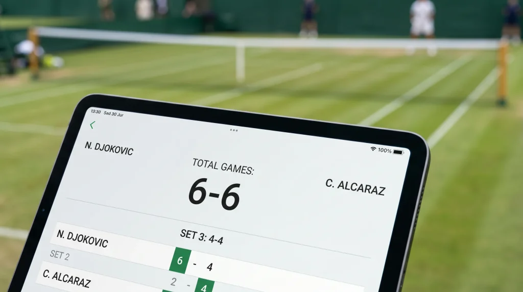 Over under total games betting line displayed on a tennis sportsbook screen