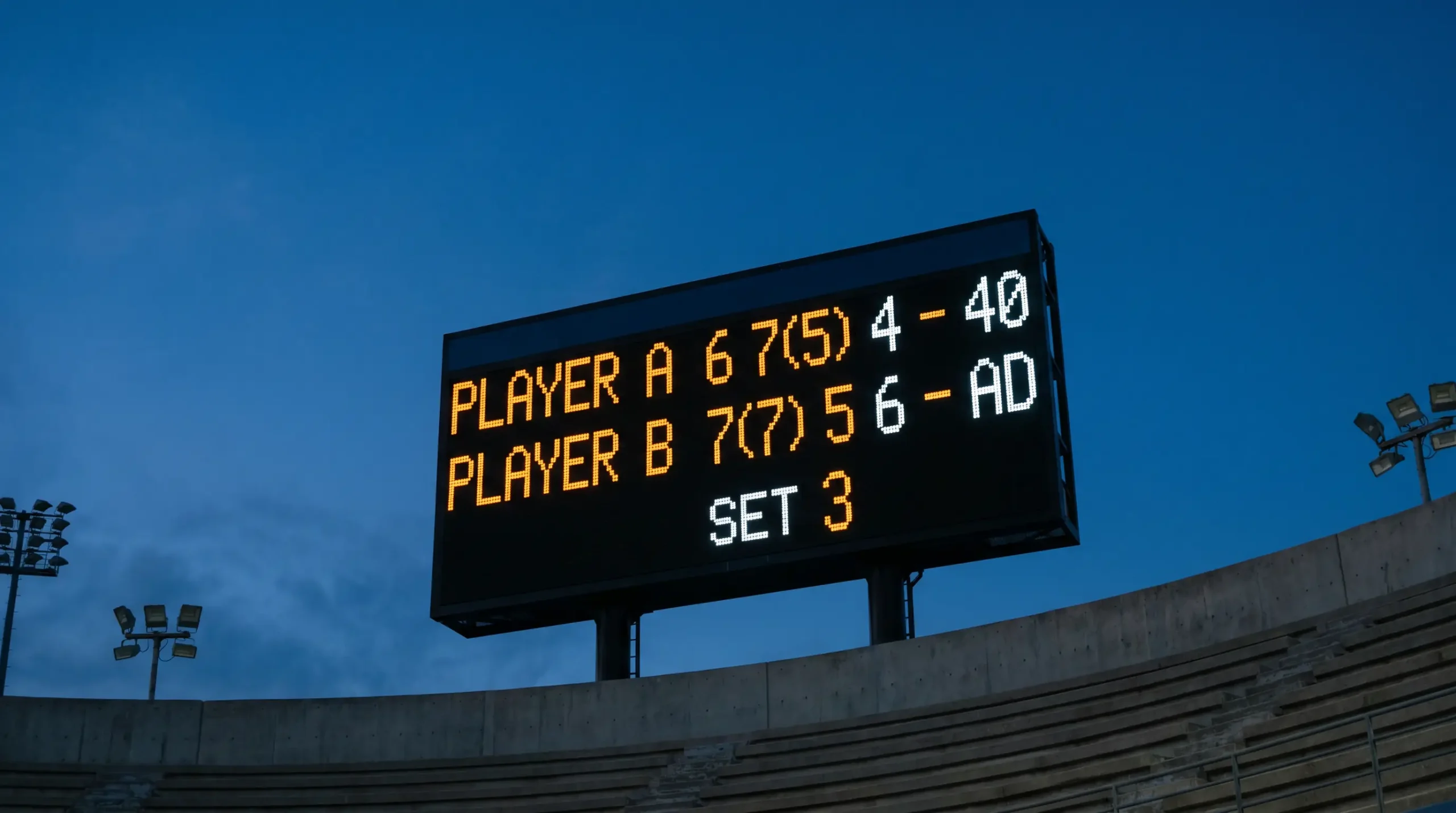Tennis scoreboard showing nested points, games and sets structure that drives live betting markets