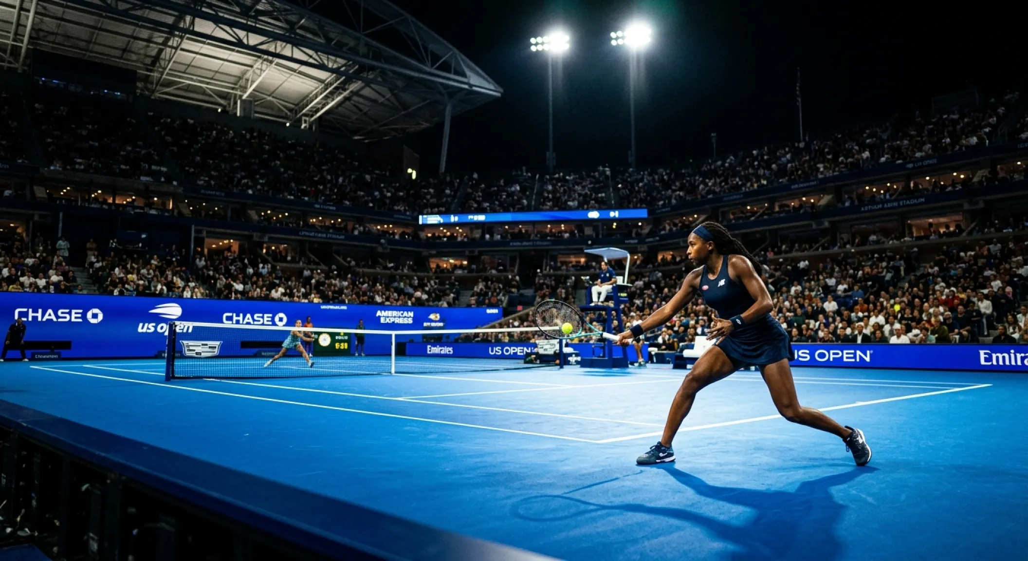 US Open night session under floodlights at Arthur Ashe Stadium