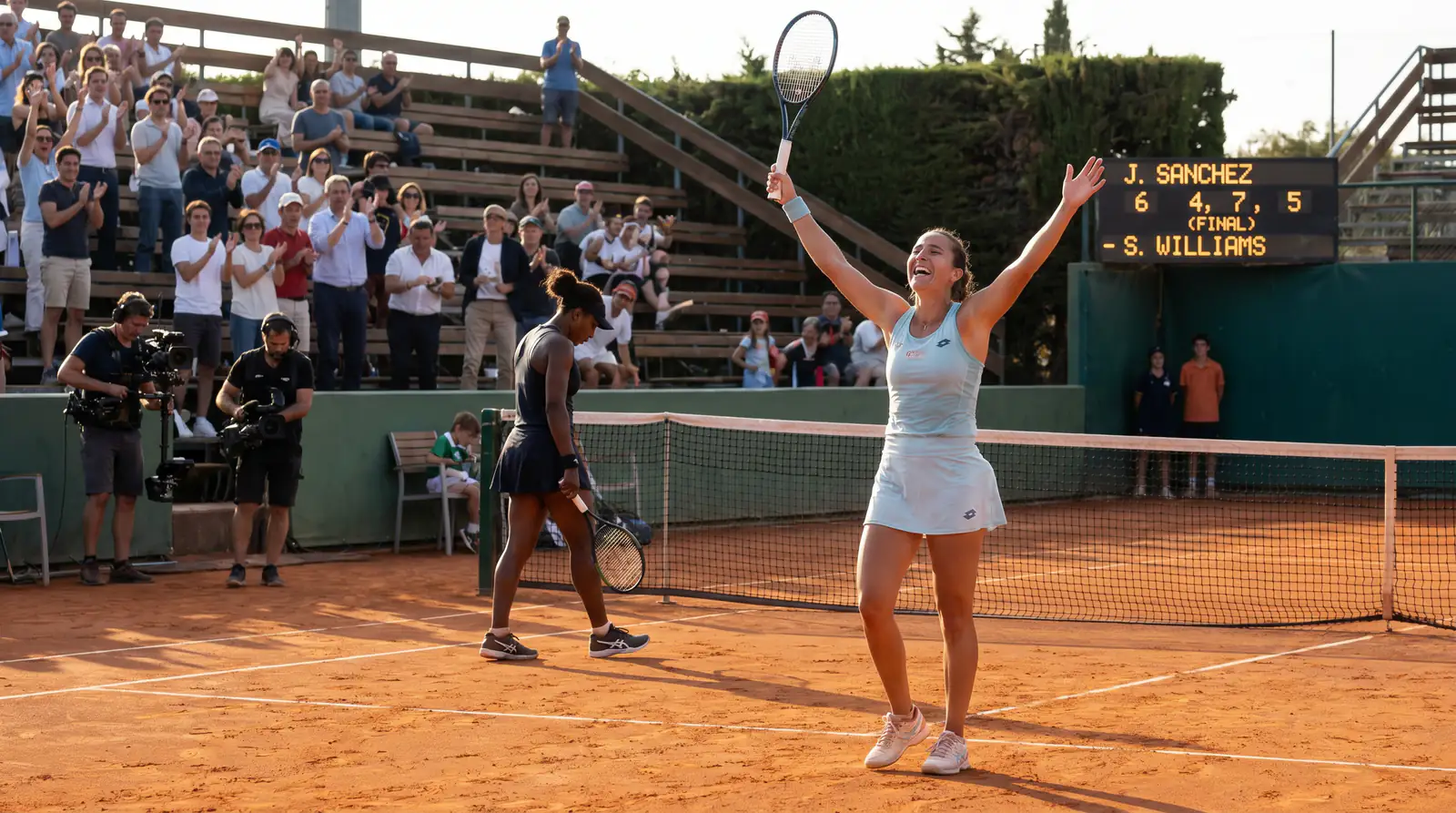 WTA best-of-three match upset with lower-ranked player celebrating victory